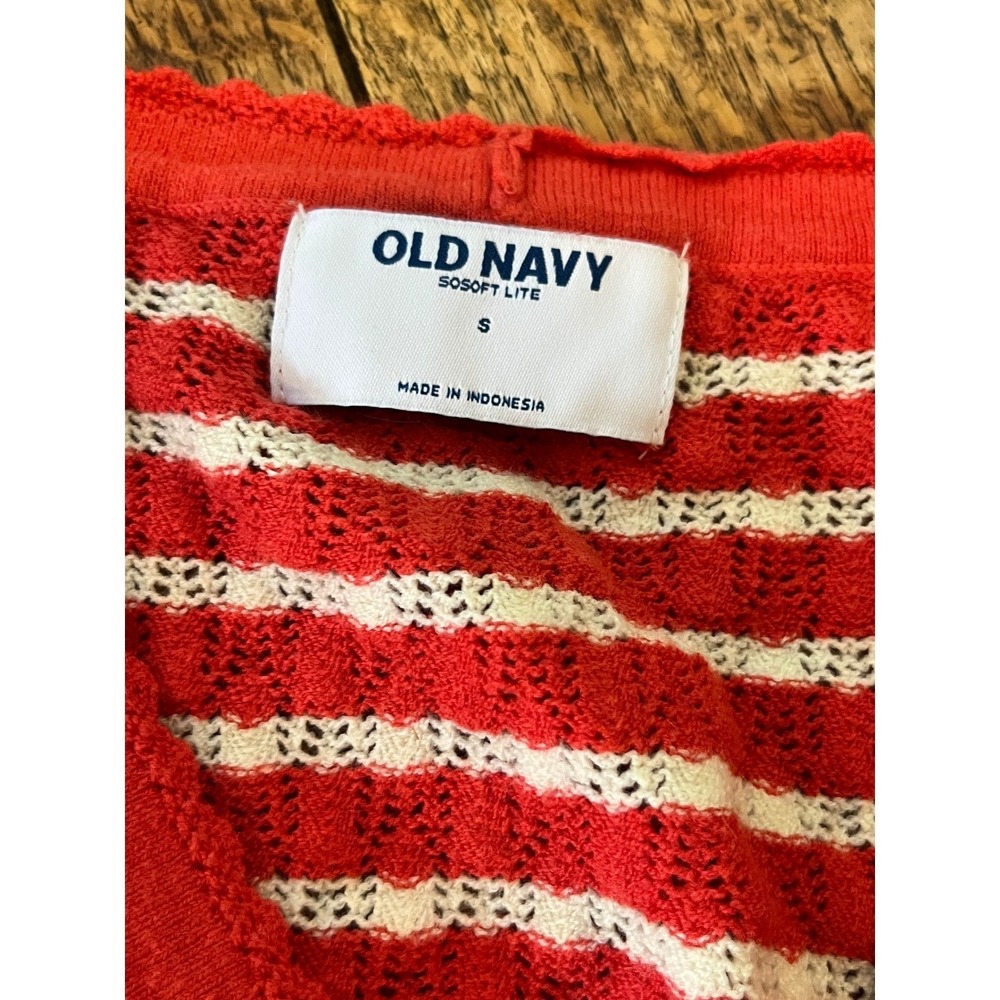 Old Navy Women Crochet Cotton striped cardigan S nautical coastal mediterranean - Picture 2 of 3
